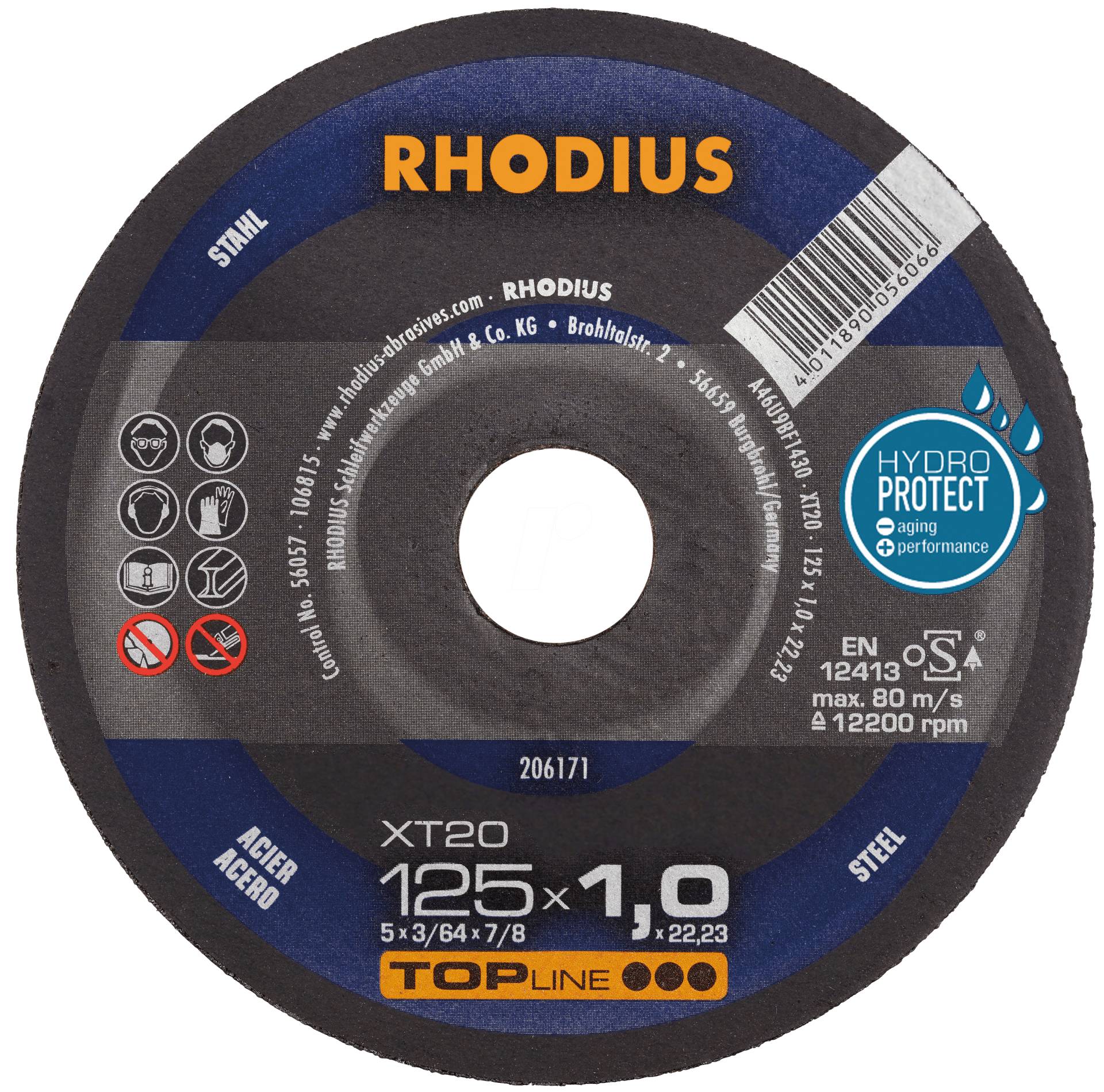 RHO 206171 - Trennscheibe, Stahl, 125 mm, 1 mm, XT20, 22,23 mm von Rhodius