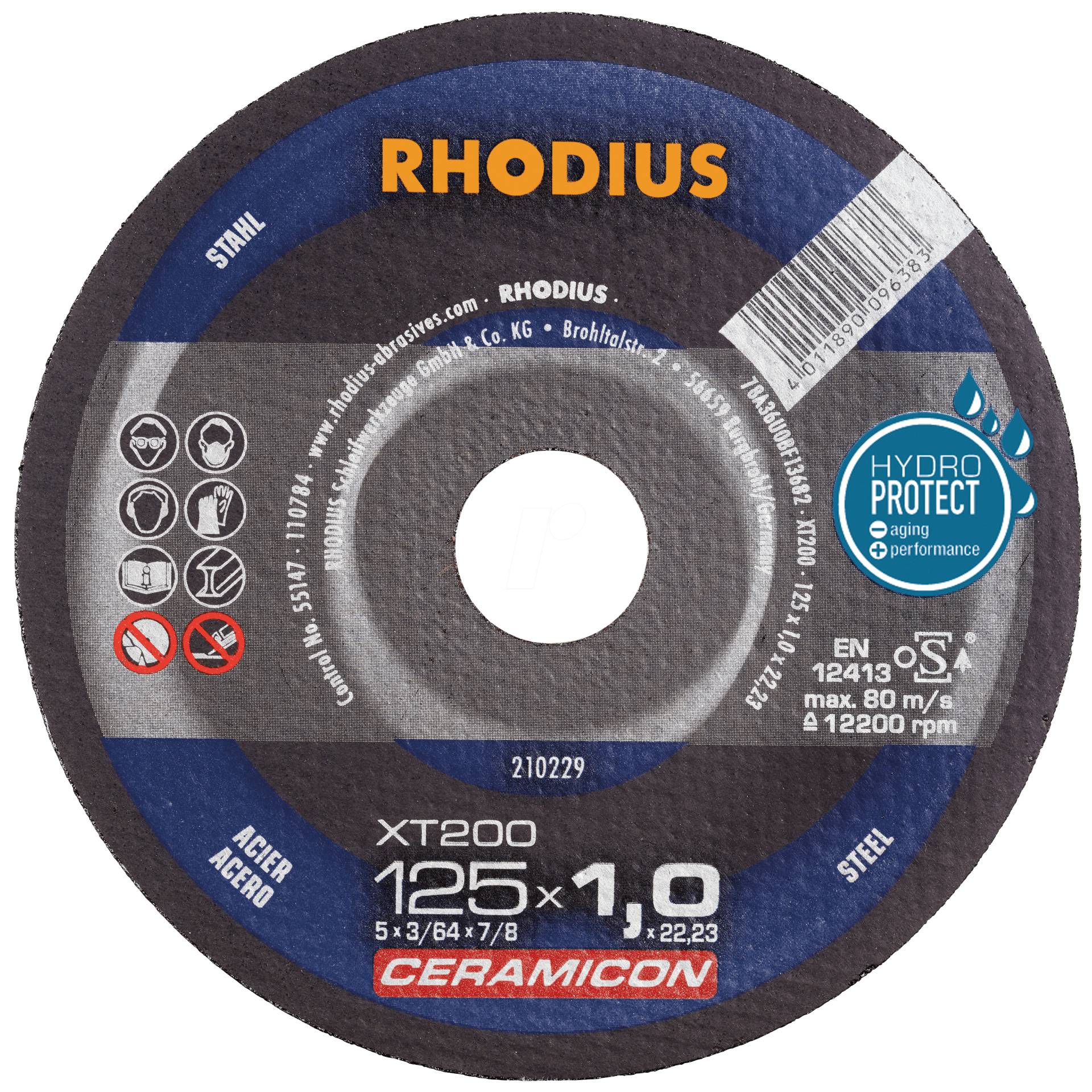 RHO 210229 - Trennscheibe, Stahl, 125 mm, 1 mm, XT200, 22,23 mm von Rhodius