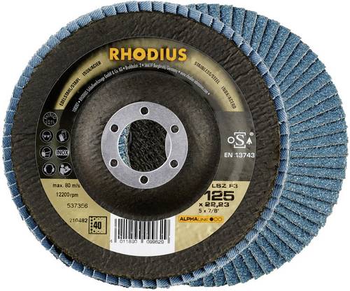 Rhodius 210482 LSZ F3 Fächerschleifscheibe Durchmesser 125mm Bohrungs-Ø 22.23mm Edelstahl von Rhodius