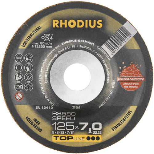 Rhodius 210611 RS580 SPEED Schruppscheibe gekröpft Durchmesser 125mm Bohrungs-Ø 22.23mm Edelstahl, von Rhodius