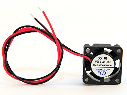 Rhombutech Gleitgelagerter 25 x 25 x 10 mm Lüfter DC12V 0.06A, 2 polig Stromanschluß, lose, ohne Stecker zum Löten oder zum Klemmen! von Rhombutech