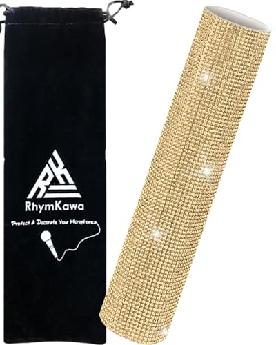 RhymKawa Champagner Gold Mikrofonabdeckung für Shuer SM58 Beta58 Wireless Transmitter Bedazzled Wrap - Bling Strass Sleeve für Party, Hochzeit, Zeremonie Events (Mikrofon nicht im Lieferumfang von RhymKawa