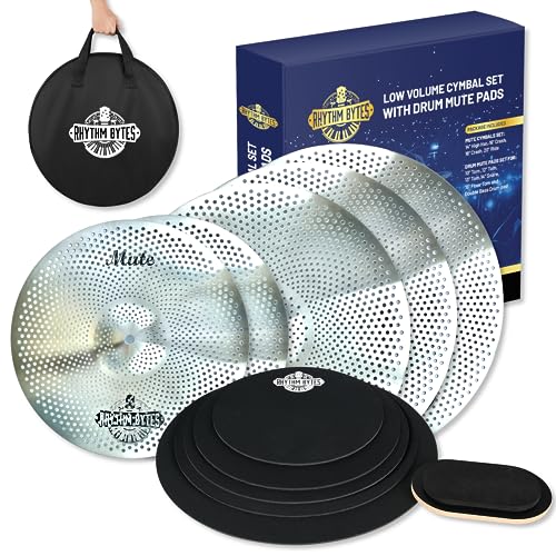Beckenpack mit Trommel-Dämpfungspads | 12-teiliges Becken-Set & Trommel-Dämpfungspads, Becken 14"/16"/18"/20" | Drum Mute Pak 10"/12"/13"/14"/16", 1 Bass Drum-Dämpferpad, kostenlose Beckentasche Beckenpack mit Trommel-Dämpfungspads | 12-teiliges Becken-Set & Trommel-Dämpfungspads, Becken 14"/16"/18"/20" | Drum Mute Pak 10"/12"/13"/14"/16", 1 Bass Drum-Dämpferpad, kostenlose Beckentasche von Rhythm Bytes