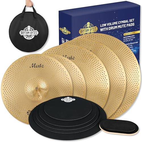 Beckenpack mit Trommel-Dämpfungspads | 12-teiliges Becken-Set & Trommel-Dämpfungspads, Becken 14"/16"/18"/20" | Drum Mute Pak 10"/12"/13"/14"/16", 1 Bass Drum-Dämpferpad, kostenlose Beckentasche Beckenpack mit Trommel-Dämpfungspads | 12-teiliges Becken-Set & Trommel-Dämpfungspads, Becken 14"/16"/18"/20" | Drum Mute Pak 10"/12"/13"/14"/16", 1 Bass Drum-Dämpferpad, kostenlose Beckentasche von Rhythm Bytes