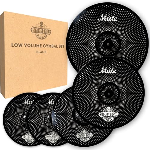 Rhythm Bytes Becken mit geringem Volumen | 5-teiliges leises Becken-Set | Silent Becken für Drums - 35.6 cm Hi-Hats, 40.6 cm & 45.7 cm Crash Becken, 50.8 cm Ride Becken | Perfekt zum Üben & Proben - von Rhythm Bytes