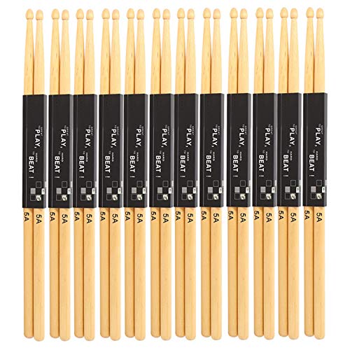 12 Paar Drumsticks, 5A Ahornholz Snare Drum Stick Ausgeprägte Holzstruktur Mäßige Dicke Bequem zu greifen Für Snare Drums, Übungstrommeln Musikinstrument von RiToEasysports