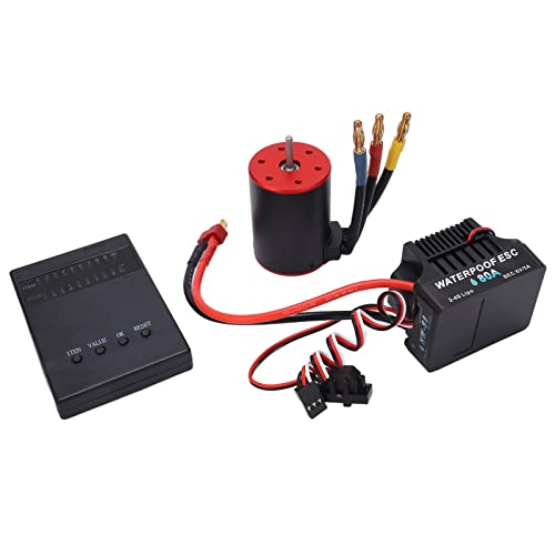 RC ESC Motor Combo, Wasserdichter 3650 3100KV Bürstenloser Motor 80A Bürstenloser ESC-Programmierkartensatz mit 4-mm-Bananenstecker für 1/8 1/10 RC-Auto RC ESC Motor Combo, Wasserdichter 3650 3100KV Bürstenloser Motor 80A Bürstenloser ESC-Programmierkartensatz mit 4-mm-Bananenstecker für 1/8 1/10 RC-Auto von RiToEasysports