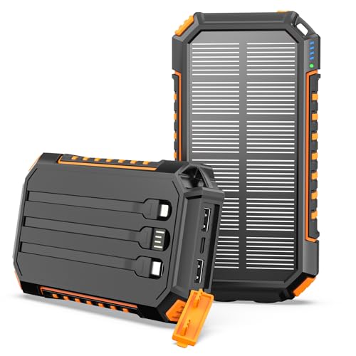 Solar Powerbank 27000mAh Riapow Tragbare Solar Ladegerät mit 3 Integrierten Kabeln, USB C Solar Power Bank mit 3 Ausgängen Externer Akku mit LED Taschenlampe, Outdoor, Camping für Smartphones, Tablets Solar Powerbank 27000mAh Riapow Tragbare Solar Ladegerät mit 3 Integrierten Kabeln, USB C Solar Power Bank mit 3 Ausgängen Externer Akku mit LED Taschenlampe, Outdoor, Camping für Smartphones, Tablets von Riapow