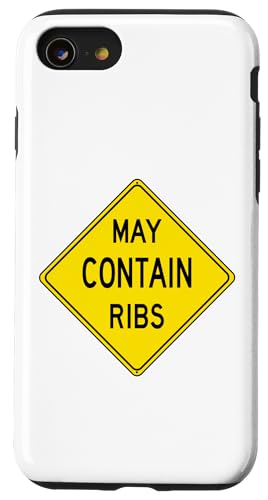 Lustiges Grill-Design mit Aufschrift "Caution May Contain" Hülle für iPhone SE (2020) / 7 / 8 von Rib Caution Co