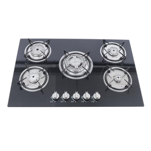 Gaskochfeld 5 Flammen, Gasherd für Propan/Erdgas, 5 Flammen Einbauherd Gaskocher für Camping Wohnmobil Küche, Glaskeramik, 20mm Doppellufteinlass, Batteriezündung Gaskochfeld 5 Flammen, Gasherd für Propan/Erdgas, 5 Flammen Einbauherd Gaskocher für Camping Wohnmobil Küche, Glaskeramik, 20mm Doppellufteinlass, Batteriezündung von RibasuBB