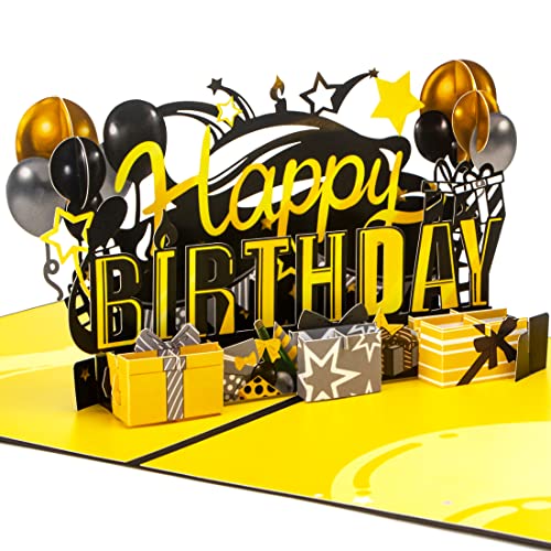 Ribbli geburtstagskarten pop up karte geburtstag Happy Birthday 3d geburtstagskarte in Schwarz und Gold für mann, mit Umschlag von Ribbli