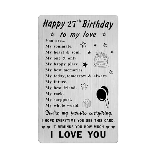 Richesele Geburtstagsgeschenke für Männer und Frauen, Ihn, Ehemann, Freund – Geburtstagskarte zum 27. Geburtstag für Ihre Frau, Freundin – To My Love 27 Yrs Bday Geschenkideen von Richesele