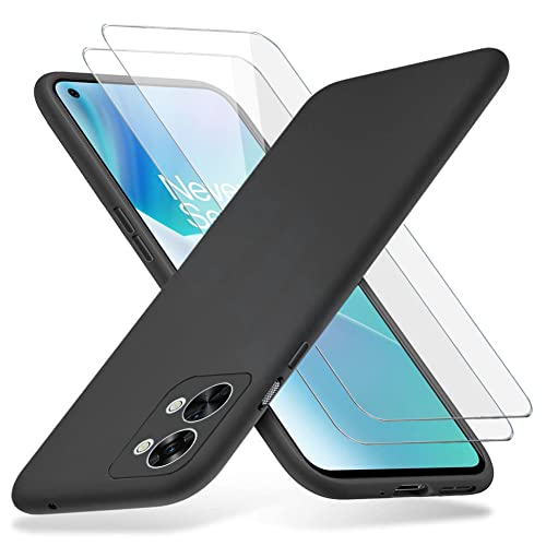 Richgle Kompatibel mit OnePlus Nord 2T 5G Hülle & [2 Stück] Glas Schutzfolie, Dünn Weich Silikon Hülle Handyhülle Schutzhülle Case Kompatibel mit OnePlus Nord 2T 5G - Schwarz RG81670 von Richgle