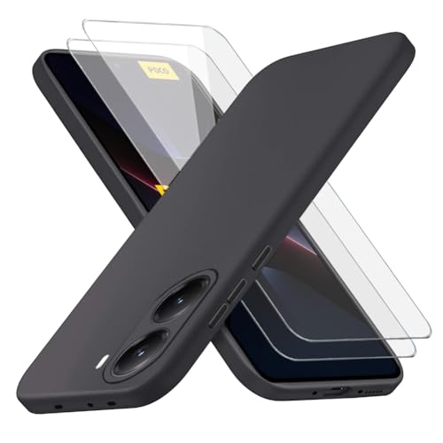 Richgle Kompatibel mit Poco X7 Pro Hülle & [2 Stück] Glas Schutzfolie, Dünn Weich Silikon Hülle Handyhülle Schutzhülle Case Kompatibel mit Poco X7 Pro - Schwarz RG82961 von Richgle