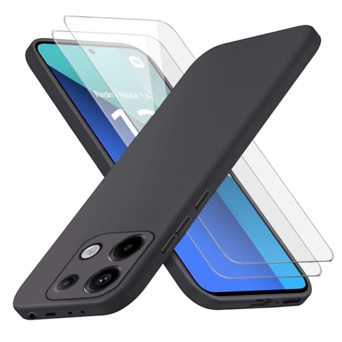 Richgle Kompatibel mit Redmi Note 13 4G Hülle & [2 Stück] Glas Schutzfolie, Dünn Weich Silikon Hülle Handyhülle Schutzhülle Case Kompatibel mit Redmi Note 13 4G - Schwarz RG82635 von Richgle