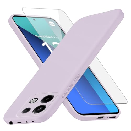 Richgle Kompatibel mit Redmi Note 13 4G Hülle & [2 Stück] Glas Schutzfolie, Dünn Weich Silikon Hülle Handyhülle Schutzhülle Case Kompatibel mit Redmi Note 13 4G - Hellviolett RG82638 von Richgle