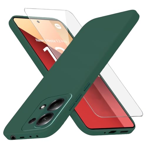Richgle Kompatibel mit Redmi Note 13 Pro 4G / Poco M6 Pro 4G Hülle & [2 Stück] Glas Schutzfolie, Dünn Weich Silikon Handyhülle Schutzhülle Case Kompatibel mit Redmi Note 13 Pro 4G - Nachtgrün RG82735 von Richgle