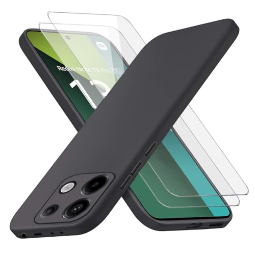 Richgle Kompatibel mit Redmi Note 13 Pro 5G Hülle & [2 Stück] Glas Schutzfolie, Dünn Weich Silikon Hülle Handyhülle Schutzhülle Case Kompatibel mit Redmi Note 13 Pro 5G / Poco X6 - Schwarz RG82597 von Richgle