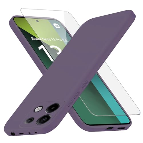 Richgle Kompatibel mit Redmi Note 13 Pro 5G Hülle & Glas Schutzfolie, Dünn Weich Silikon Hülle Handyhülle Schutzhülle Case Kompatibel mit Redmi Note 13 Pro 5G / Poco X6 - Dunkellila RG82602 von Richgle