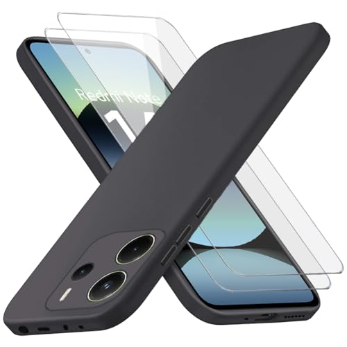 Richgle Kompatibel mit Redmi Note 14 4G Hülle & [2 Stück] Glas Schutzfolie, Dünn Weich Silikon Hülle Handyhülle Schutzhülle Case Kompatibel mit Redmi Note 14 4G - Schwarz RG82991 von Richgle