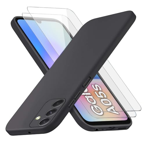 Richgle Kompatibel mit Samsung Galaxy A05s Hülle & [2 Stück] Glas Schutzfolie, Dünn Weich Silikon Hülle Handyhülle Schutzhülle Case Kompatibel mit Samsung Galaxy A05s - Schwarz RG82629 von Richgle