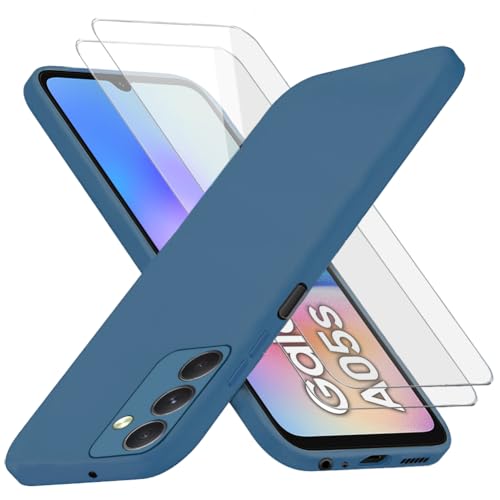 Richgle Kompatibel mit Samsung Galaxy A05s Hülle & Glas Schutzfolie, Dünn Weich Silikon Hülle Handyhülle Schutzhülle Case Kompatibel mit Samsung Galaxy A05s - Blau RG82630 von Richgle