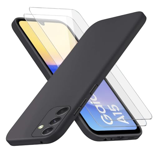 Richgle Kompatibel mit Samsung Galaxy A15 4G / 5G Hülle & [2 Stück] Glas Schutzfolie, Dünn Weich Silikon Hülle Handyhülle Schutzhülle Case Kompatibel mit Samsung Galaxy A15 4G / 5G - Schwarz RG82657 von Richgle