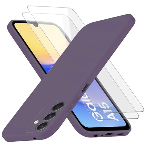 Richgle Kompatibel mit Samsung Galaxy A15 4G / 5G Hülle & [2 Stück] Glas Schutzfolie, Dünn Weich Silikon Handyhülle Schutzhülle Case Kompatibel mit Samsung Galaxy A15 4G / 5G - Dunkellila RG82662 von Richgle