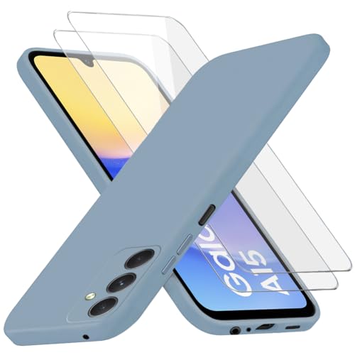 Richgle Kompatibel mit Samsung Galaxy A15 4G / 5G Hülle & [2 Stück] Glas Schutzfolie, Dünn Weich Silikon Handyhülle Schutzhülle Case Kompatibel mit Samsung Galaxy A15 4G / 5G - Lavendel Grau RG82661 von Richgle