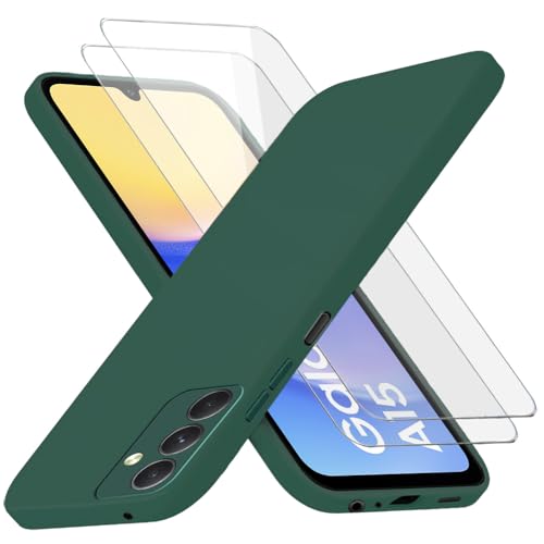 Richgle Kompatibel mit Samsung Galaxy A15 4G / 5G Hülle & [2 Stück] Glas Schutzfolie, Dünn Weich Silikon Hülle Handyhülle Schutzhülle Case Kompatibel mit Samsung Galaxy A15 4G / 5G - Nachtgrün RG82659 von Richgle