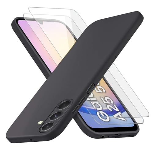Richgle Kompatibel mit Samsung Galaxy A25 5G Hülle & [2 Stück] Glas Schutzfolie, Dünn Weich Silikon Hülle Handyhülle Schutzhülle Case Kompatibel mit Samsung Galaxy A25 5G - Schwarz RG82695 von Richgle