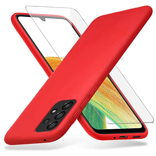 Richgle Kompatibel mit Samsung Galaxy A33 5G Hülle & Schutzfolie, Dünn Weich Silikon Hülle Handyhülle Schutzhülle Case Kompatibel mit Galaxy A33 5G - Rot RG81351 von Richgle