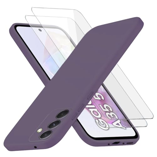 Richgle Kompatibel mit Samsung Galaxy A35 5G Hülle & [2 Stück] Glas Schutzfolie, Dünn Weich Silikon Hülle Handyhülle Schutzhülle Case Kompatibel mit Samsung Galaxy A35 5G - Dunkellila RG82764 von Richgle