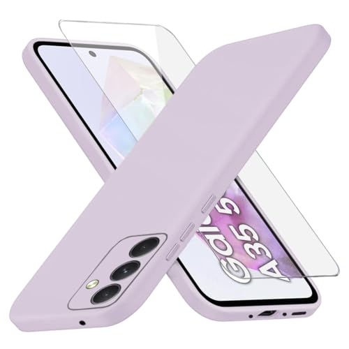 Richgle Kompatibel mit Samsung Galaxy A35 5G Hülle & [2 Stück] Glas Schutzfolie, Dünn Weich Silikon Hülle Handyhülle Schutzhülle Case Kompatibel mit Samsung Galaxy A35 5G - Hellviolett RG82724 von Richgle