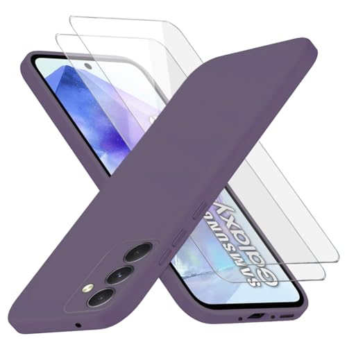 Richgle Kompatibel mit Samsung Galaxy A55 5G Hülle & [2 Stück] Glas Schutzfolie, Dünn Weich Silikon Hülle Handyhülle Schutzhülle Case Kompatibel mit Samsung Galaxy A55 5G - Dunkellila RG82765 von Richgle