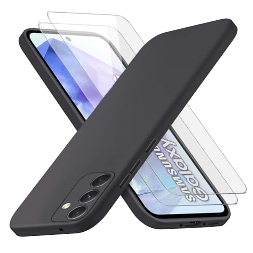 Richgle Kompatibel mit Samsung Galaxy A55 5G Hülle & [2 Stück] Glas Schutzfolie, Dünn Weich Silikon Hülle Handyhülle Schutzhülle Case Kompatibel mit Samsung Galaxy A55 5G - Schwarz RG82727 von Richgle