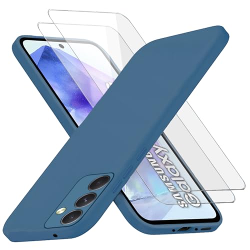 Richgle Kompatibel mit Samsung Galaxy A55 5G Hülle & [2 Stück] Glas Schutzfolie, Dünn Weich Silikon Hülle Handyhülle Schutzhülle Case Kompatibel mit Samsung Galaxy A55 5G - Blau RG82728 von Richgle