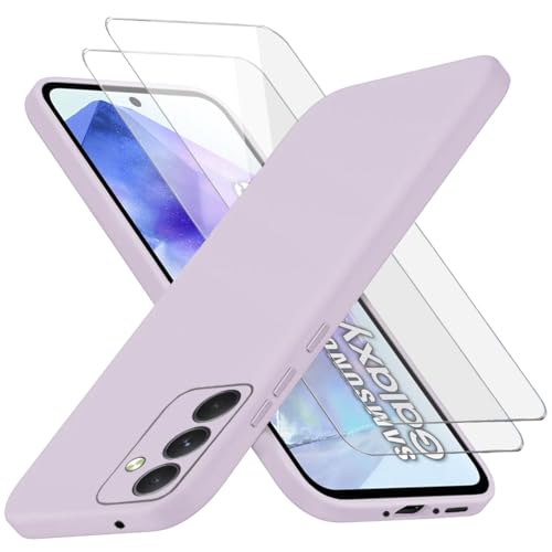 Richgle Kompatibel mit Samsung Galaxy A55 5G Hülle & [2 Stück] Glas Schutzfolie, Dünn Weich Silikon Hülle Handyhülle Schutzhülle Case Kompatibel mit Samsung Galaxy A55 5G - Hellviolett RG82730 von Richgle