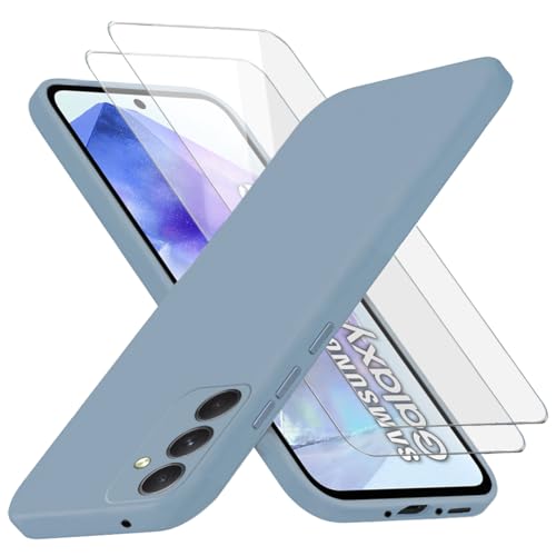 Richgle Kompatibel mit Samsung Galaxy A55 5G Hülle & [2 Stück] Glas Schutzfolie, Dünn Weich Silikon Hülle Handyhülle Schutzhülle Case Kompatibel mit Samsung Galaxy A55 5G - Lavendel Grau RG82731 von Richgle