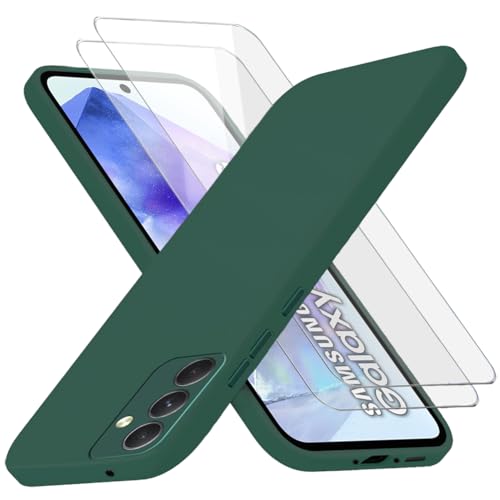 Richgle Kompatibel mit Samsung Galaxy A55 5G Hülle & [2 Stück] Glas Schutzfolie, Dünn Weich Silikon Hülle Handyhülle Schutzhülle Case Kompatibel mit Samsung Galaxy A55 5G - Nachtgrün RG82729 von Richgle