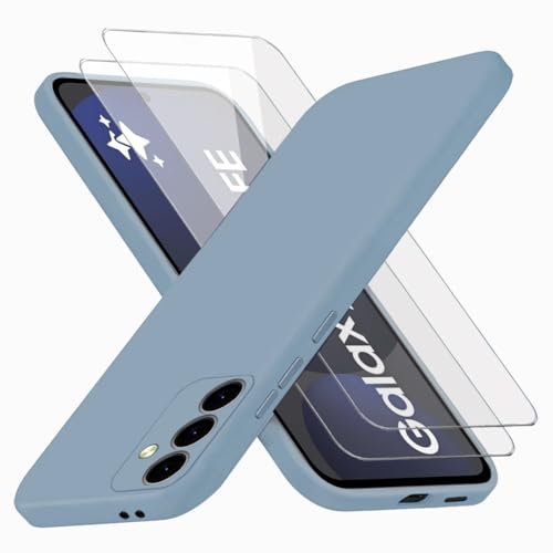 Richgle Kompatibel mit Samsung Galaxy S24 FE Hülle & [2 Stück] Glas Schutzfolie, Dünn Weich Silikon Hülle Handyhülle Schutzhülle Case Kompatibel mit Samsung Galaxy S24 FE - Lavendel Grau RG82885 von Richgle