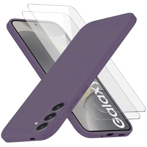Richgle Kompatibel mit Samsung Galaxy S24 Hülle & [2 Stück] Glas Schutzfolie, Dünn Weich Silikon Hülle Handyhülle Schutzhülle Case Kompatibel mit Samsung Galaxy S24 - Dunkellila RG82767 von Richgle