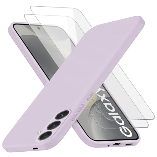 Richgle Kompatibel mit Samsung Galaxy S24 Hülle & [2 Stück] Glas Schutzfolie, Dünn Weich Silikon Hülle Handyhülle Schutzhülle Case Kompatibel mit Samsung Galaxy S24 - Hellviolett RG82704 von Richgle
