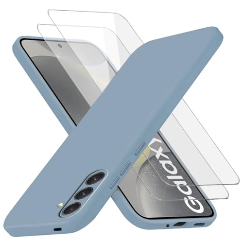Richgle Kompatibel mit Samsung Galaxy S24 Hülle & [2 Stück] Glas Schutzfolie, Dünn Weich Silikon Hülle Handyhülle Schutzhülle Case Kompatibel mit Samsung Galaxy S24 - Lavendel Grau RG82705 von Richgle