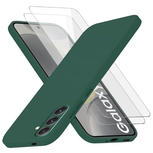Richgle Kompatibel mit Samsung Galaxy S24 Hülle & [2 Stück] Glas Schutzfolie, Dünn Weich Silikon Hülle Handyhülle Schutzhülle Case Kompatibel mit Samsung Galaxy S24 - Nachtgrün RG82703 von Richgle