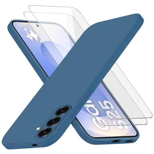 Richgle Kompatibel mit Samsung Galaxy S25 Hülle & [2 Stück] Glas Schutzfolie, Dünn Weich Silikon Hülle Handyhülle Schutzhülle Case Kompatibel mit Galaxy S25 - Blau RG82922 von Richgle