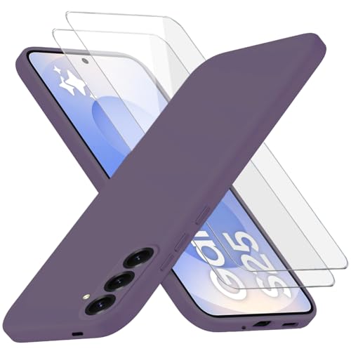 Richgle Kompatibel mit Samsung Galaxy S25 Hülle & [2 Stück] Glas Schutzfolie, Dünn Weich Silikon Hülle Handyhülle Schutzhülle Case Kompatibel mit Galaxy S25 - Dunkellila RG82926 von Richgle
