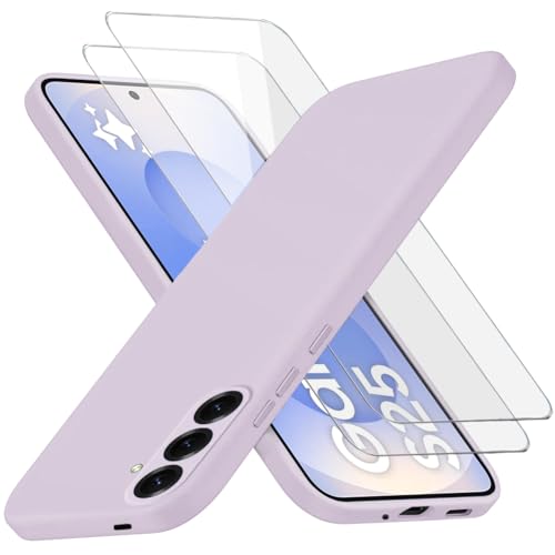 Richgle Kompatibel mit Samsung Galaxy S25 Hülle & [2 Stück] Glas Schutzfolie, Dünn Weich Silikon Hülle Handyhülle Schutzhülle Case Kompatibel mit Galaxy S25 - Hellviolett RG82924 von Richgle