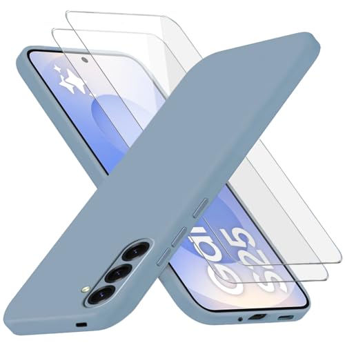 Richgle Kompatibel mit Samsung Galaxy S25 Hülle & [2 Stück] Glas Schutzfolie, Dünn Weich Silikon Hülle Handyhülle Schutzhülle Case Kompatibel mit Galaxy S25 - Lavendel Grau RG82925 von Richgle
