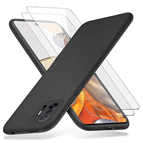 Richgle Kompatibel mit Xiaomi 11T 5G / 11T Pro 5G Hülle & [2 Stück] Schutzfolie, Dünn Weich Silikon Handyhülle Schutzhülle Case Kompatibel mit Xiaomi 11T 5G / 11T Pro 5G - Schwarz RG81224 von Richgle